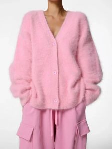 Spring Autumn Womens Knit Cardigans Fashion V-neck Sweater Coat Long Sleeve Oversized Versatile Female Buttons Solid Ladies Top