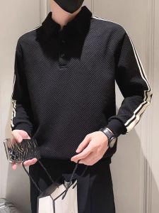 Zhanhua Polo Shirt Mens Business Casual Commute Long Sleeve T-Shirt Collar Workwear Paul Hoodie Floral Embroidery Sweatshirt