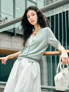 INLIFE | V-neck Short Sleeve Silk Knit Cardigan Light Thin Two-piece Style
