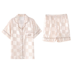 MiiOW | ชุดนอนผ้าไหมน้ำแข็งสำหรับผู้หญิง แขนสั้น คอตั้ง ชุดคาร์ดิแกนบางระบายอากาศได้ดี เสื้อคลุมภายนอก สไตล์ลำลอง