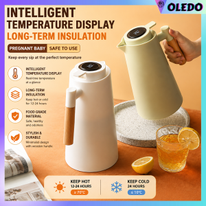 1000ml Thermos For Hot Water Leak-proof Wooden Handle Thermal Flasks Containers Vacuum Intelligent Digital Display Water Bottle