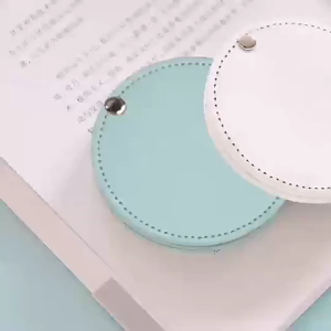 Round Mini Makeup Pocket PU Mirror Leather Pocket Mirror Rotatable Handheld Cosmetic Folding Mirror