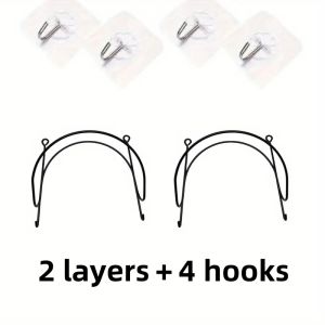 2-6Pcs Wall Mounted Towel Rack with Hooks Multi-layer Punched Free Wine Display Shelf for Bathroom Storage Wall Organizer Decor