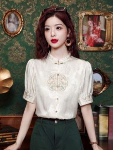 Retro Short Sleeve Shirt New Chinese Style Womens Fashion Summer 2025 High-End Feeling Matched with Horse Tailed Skirt National Style Top