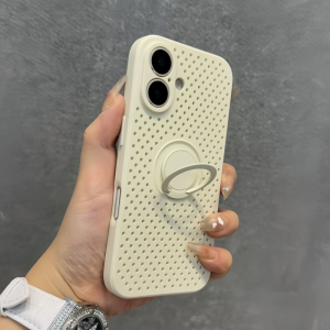Luxury Heat Dissipation Hole Ring Holder Stand Case for iPhone 16E 15 14 Plus 13 12 11 Pro Max XS Soft Shockproof Cooling Cover