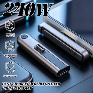 240W 2-in-1 Phone Kickstand Adapter PD Fast Charging Right Angle USB C C Male to Female Adapter Portable Desktop Phone Stand
