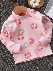 เสื้อยืดคอกลมแขนยาวผ้าฝ้ายแท้สำหรับเด็กผู้หญิง เสื้อชั้นในรัดรูป อบอุ่น ใส่ได้ทั้งฤดูใบไม้ร่วงและฤดูหนาว เสื้อผ้าเด็กผู้หญิง