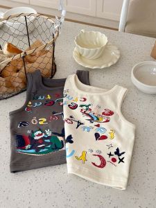 Áo Thun Cotton in Họa Tiết Graffiti Mùa Hè Thoải Mái Không Tay Áo Vest Ngắn Phong Cách Hàn Quốc Thời Trang Cho Trẻ Em