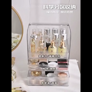JJ.SG Acrylic Makeup Organizer Dustproof Cover Transparent Cosmetic Storage Box Easy Access Lid Smooth Drawers