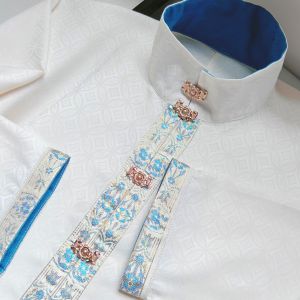 Wonder Song Copper Money Pattern Jade White Ming Stand Collar Placket Pipa Bow Bag Sleeve Placket Short Shirt Traditional Chinese Clothing Women