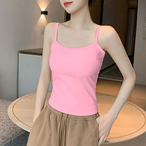 เสื้อกั๊กแขนกุดคอวีผ้าฝ้ายแท้สีดำสำหรับผู้หญิง ฤดูร้อน 2025 เสื้อชั้นในสีพื้นสำหรับใส่ด้านนอก เสื้อคลุมกันหนาวแบบลำลอง