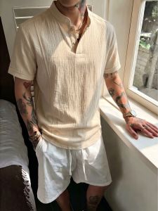 ZHUOCAN | Henry Collar Deconstructed Design Polot Ice Silk T-shirt