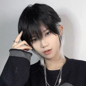Internet celebrities with the same wolf tail wig men and women can wear handsome cos mullet head hanging ear dye short hair neutral chemical fiber headgear