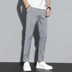 HULIXIONGDI | Leisure Slim Fit Straight Stripe Elastic Capri Pants