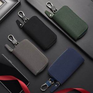 High End Large Capacity Belt Hanging Key Pouch for Men Vintage Style Car Sewing Line Retro Flap Leather Mini Automobile Key Case
