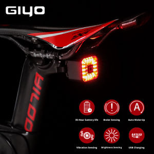 GIYO USB Rechargeable LED Bicycle Tail Light Intelligent Auto Brake Sensing Waterproof Rear Cycling Warning Light for MTB Bike