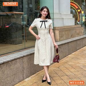 Đầm thiết kế BEMINE cổ sen đính nơ dáng chữ A phù hợp đi làm-MT11184