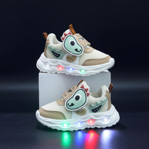 Mgo Kidss Light-Up Shoes with Lights 2026 New Spring Summer and Autum Dinosaur Velcro Shoes for 1-6 Years Old Light-Up Shoes Sports Shoes Casual Shoes