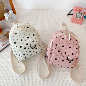 ZYJC Multiple Pocket Small Backpacks Corduroy Flower Print Mini Backpack Cute Mini Women Shoulder Bag Women