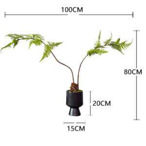 New Chinese French Black High-legged Ceramic Pot Artificial Gold Monkey Fern Green Plant Bonsai High-end Entrance Ornament