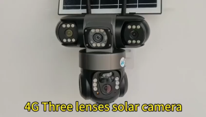 V380 Three Lens 3-Screen 12MP Wireless Solar Camera 4G SIM Card Connection Full Color Night Vision Sports Tracking Alarm Bidirectional Voice  Solar Outdoor Waterproof CCTV IP Camera