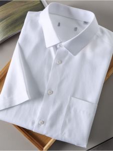Summer Casual Comfortable Mens White Shirt Fashionable Soft Short Sleeve Anti-Wrinkle Point Collar Business Casual Polyester Cotton Blend