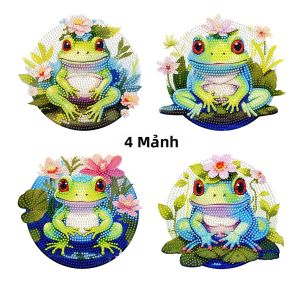 Bộ 4 Miếng Lót Ly Gỗ Họa Tiết Nhiều Màu Sắc Vẽ Kim Cương Tự Làm Nghệ Thuật Khảm Pha Lê Thủ Công Kim Cương Tròn Bằng Nhựa Resin