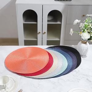 【X】Round Woven Placemats Easy to Store Heat Resistant Non Slip Table Mats 6Pcs Set for Kitchen Holiday Travel Camping Use