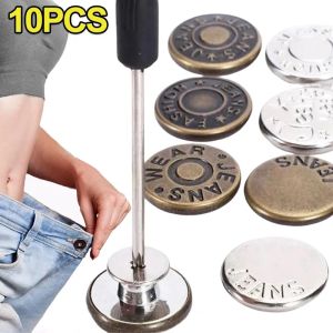 10Pcs Metal Jeans Buttons 17mm Replacement No Sewing Screw Button Repair Kit Nailless Removable Jean Buckles Clothing Pants Pins