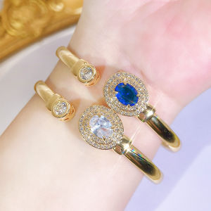 SEQUITO Trendy Brides Wrist Silvery Golden Jewelry Pave Setting White Blue Zirconia Engagement Adjustable Bangle B340