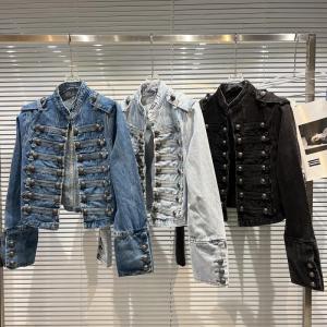 Vintage Rib Button Washed Denim Short Jacket