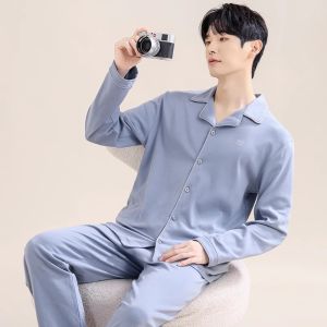 MiiOW | ชุดนอนผู้ชายแขนยาวผ้าฝ้ายแท้ MiiOW ฤดูใบไม้ผลิและฤดูใบไม้ร่วง ชุดอยู่บ้านสบายระบายอากาศได้ดี ชุดนอนผ้าฝ้ายแท้สำหรับผู้ชาย