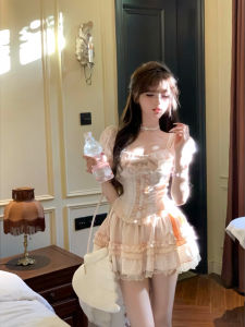 Plus Size French Sweet Waisted Top & Dress Set