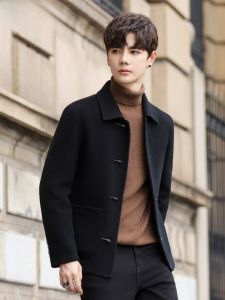 HENGYUANXIANG | Double-Sided Woolen Coat Mens Short Thickened Autumn Winter Fashion Urban Style Wool Jacket Turn-down Collar Warm Cold-proof