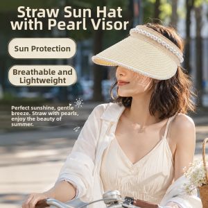 Jiaxun | UV Protection Summer Straw Hat With Pearl Decoration