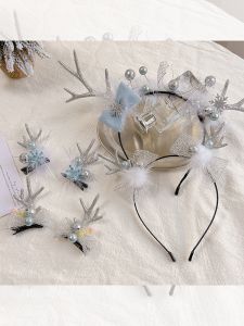Silver Deer Antler Christmas Hair Clip Womens Fashion Headwear Hair Accessories Hairpins Stylish Fairy Tale Style Princess Hair Accessories