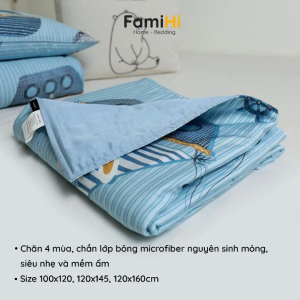 Chăn cho bé trai đi học mẫu giáo tiểu học cotton sateen FamiHi cao cấp mền trẻ em 100% sợi tự nhiên an toàn cho da.