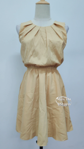 FS-MD087 Pleated Round Neck Sleeveless Flare Midi Dress 折叠圆领无袖宽松连身裙