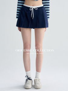 OIOI ESSE Casual High Waist Color Block Drawstring Womens Mini Skirt Elegant School Style Pleated Loose Fit Commute Ready