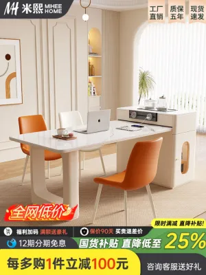 Cream Style Stone Plate Kitchen Island Dining Table Tea Table Integrated Retractable Small Apartment For Home Accessible Luxury Modern Minimalist Dining Table