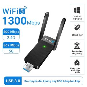 Walram | WALRAM 1300Mbps Bộ Điều Hợp WiFi USB Băng Tần Kép AC1300 WiFi 5 2.4G Card Mạng Ethernet USB3.0 WiFi Dongle Cho PC Bộ Thu WiFi
