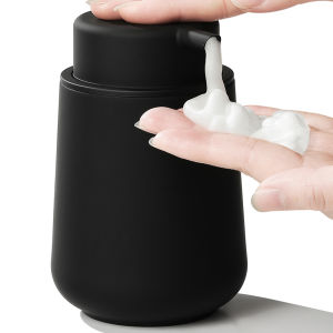 Matte Black Foaming Hand Soap Dispenser Plastic 11oz - Modern Minimalist Style for Bathroom & Kitchen Countertop Refillable