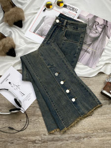 High Waist Bell Bottom Jeans Womens Straight Leg Zipper Closure Slimming Cotton Stretch Denim Anti-Wrinkle Deep Color