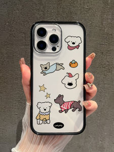 Cute Five Dogs iPhone 16 pro Max Transparent Black Edge Acrylic Phone Case Magnetic Female Style Simple Korean Popular Protection Shell