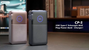 REMAX CP-5 10000mAh 35W+22.5W Self-contained Type-C Retractable Cable Wall UK/US/EU Plug Powerbank - 3C Certified