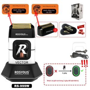 Máy Cạo Râu Chuyên Nghiệp ROSYOUS RS-999 Dành Cho Thợ Cắt Tóc Động Cơ Từ Tính 13000 Vòng/phút Thân Máy Kim Loại Nguyên Khối Kèm Đế Sạc Pin 2000mAh Tích Hợp Chức Năng Cắt Tỉa Tóc.