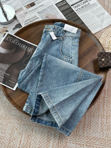 QINGNAER | Relaxed Fit Denim Trousers Loose Slim Straight Pants