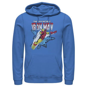 Mens Iron Man Hoodie with Red and Gold Armor Design and Flight Pose Superhero Pattern Pullover