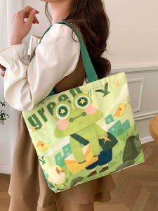 Large Capacity Canvas Bag Womens New Style Zipper Handbag Summer Commuting Single Shoulder Bag Versatile Cloth Shopping Bag