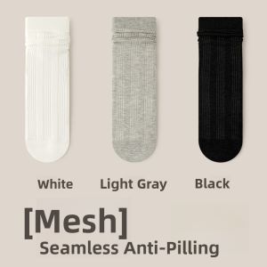 MiiOW | Womens Mid-Calf Breathable Socks Cat Person No-Show Long Tube Mesh Anti-Bacterial Cotton Nylon Spandex Thin Autumn Socks